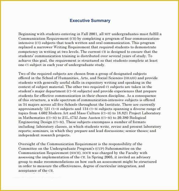 Free Executive Summary Template Of Sample Executive Summary Template 7 Free Documents In