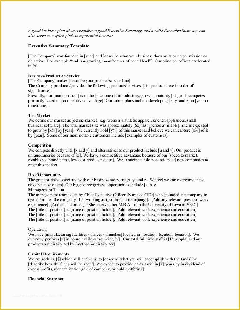 Free Executive Summary Template Of Startup Executive Summary Template
