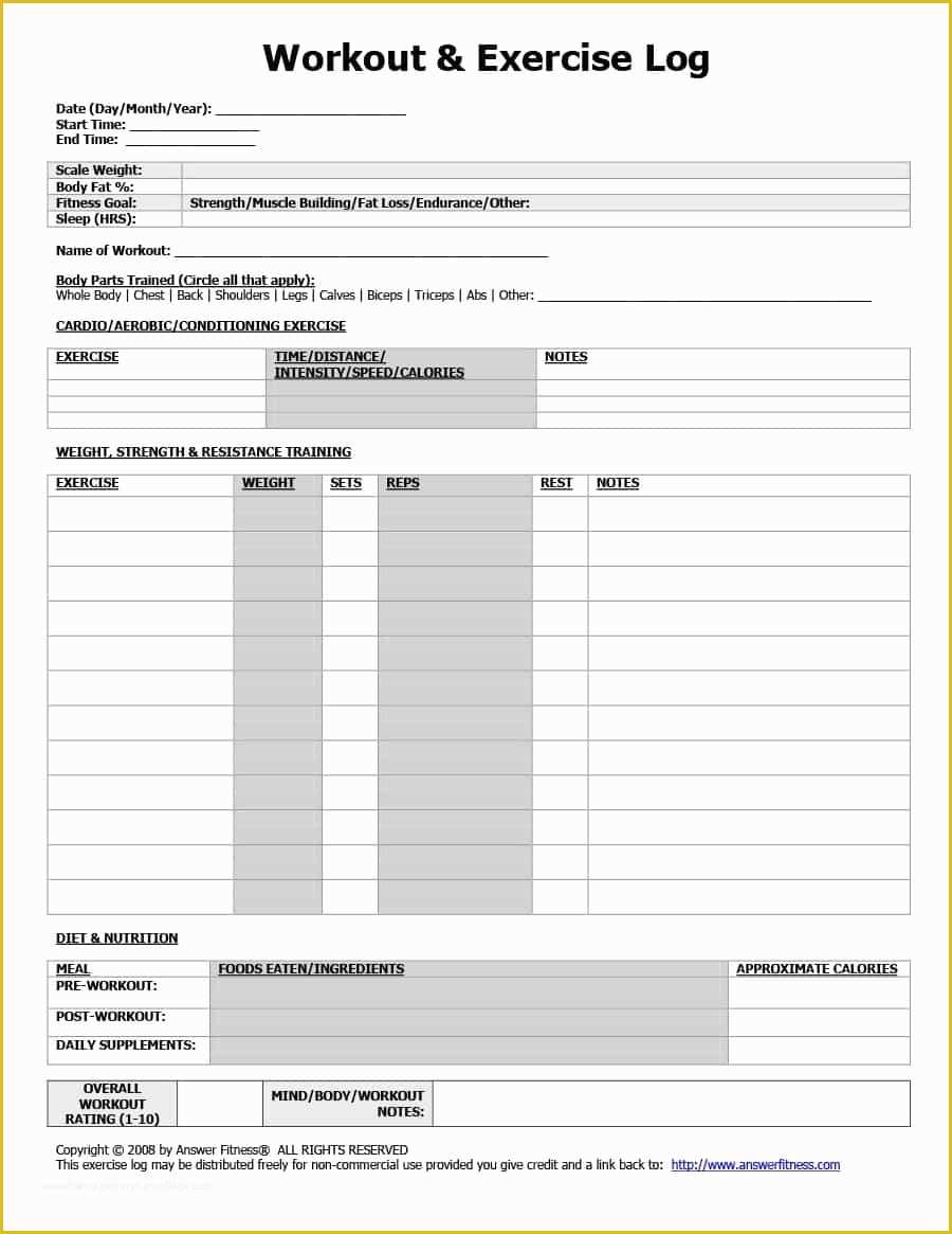 Free Exercise Log Template Of 40 Effective Workout Log & Calendar Templates Template Lab