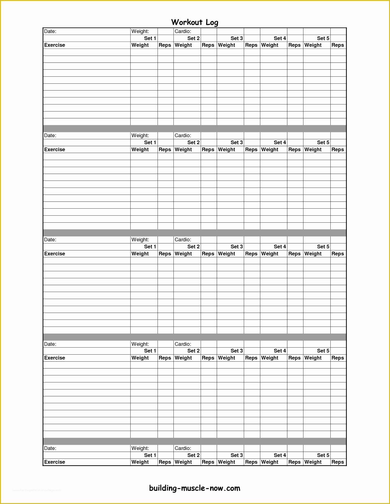 Free Exercise Log Template Of 7 Best Of Printable Workout Log Printable