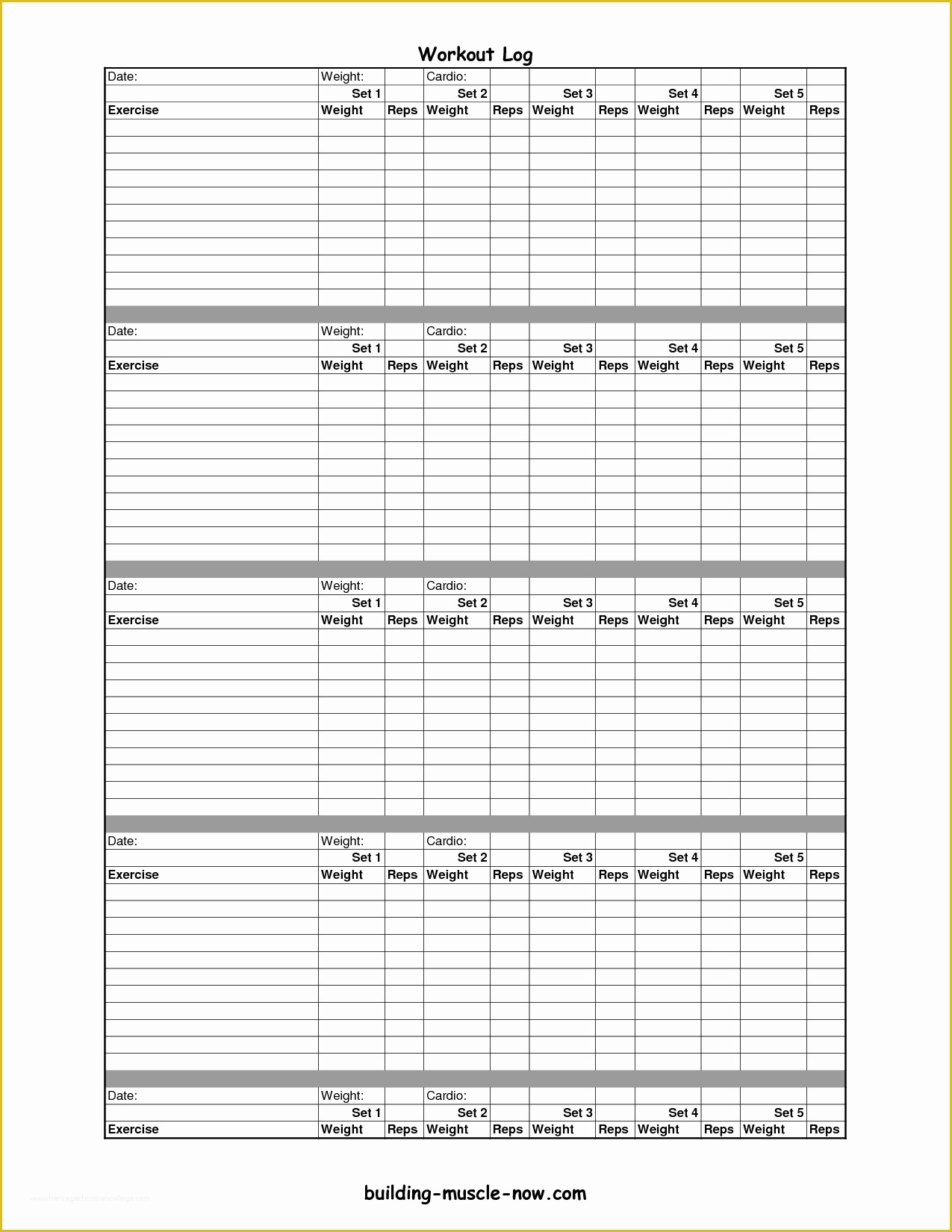 Free Exercise Log Template Of 7 Best Of Printable Workout Log Printable