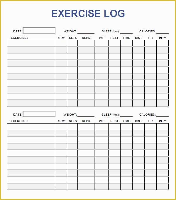 Free Exercise Log Template Of 7 Best Of Printable Workout Log Sheets Free Free