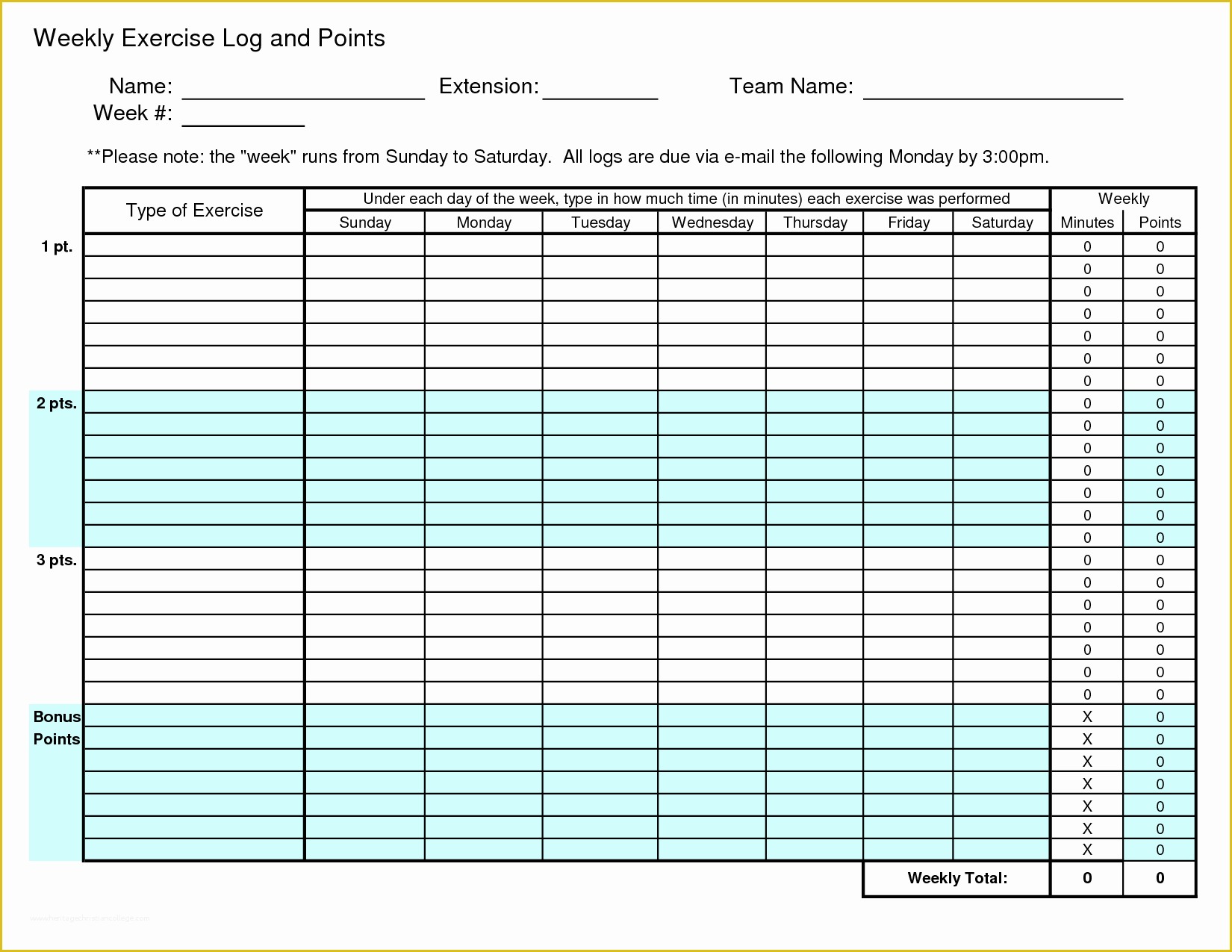 Free Exercise Log Template Of 7 Best Of Weekly Exercise Log Printable Printable