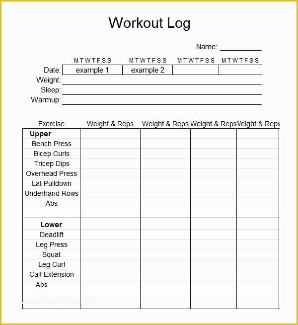 Free Exercise Log Template Of 9 Workout Log Templates