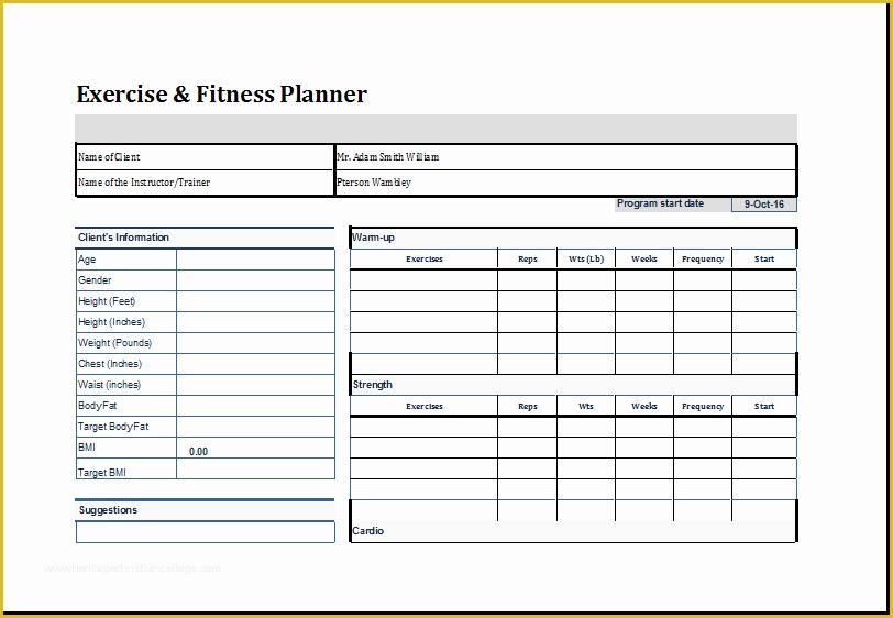 Free Exercise Log Template Of Exercise and Fitness Planner Template at Worddox