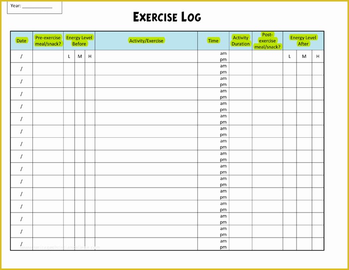 Free Exercise Log Template Of Exercise Log Template 8 Plus Training Sheets