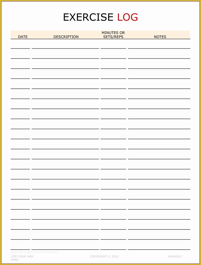 Free Exercise Log Template Of Exercise Log Template 8 Plus Training Sheets