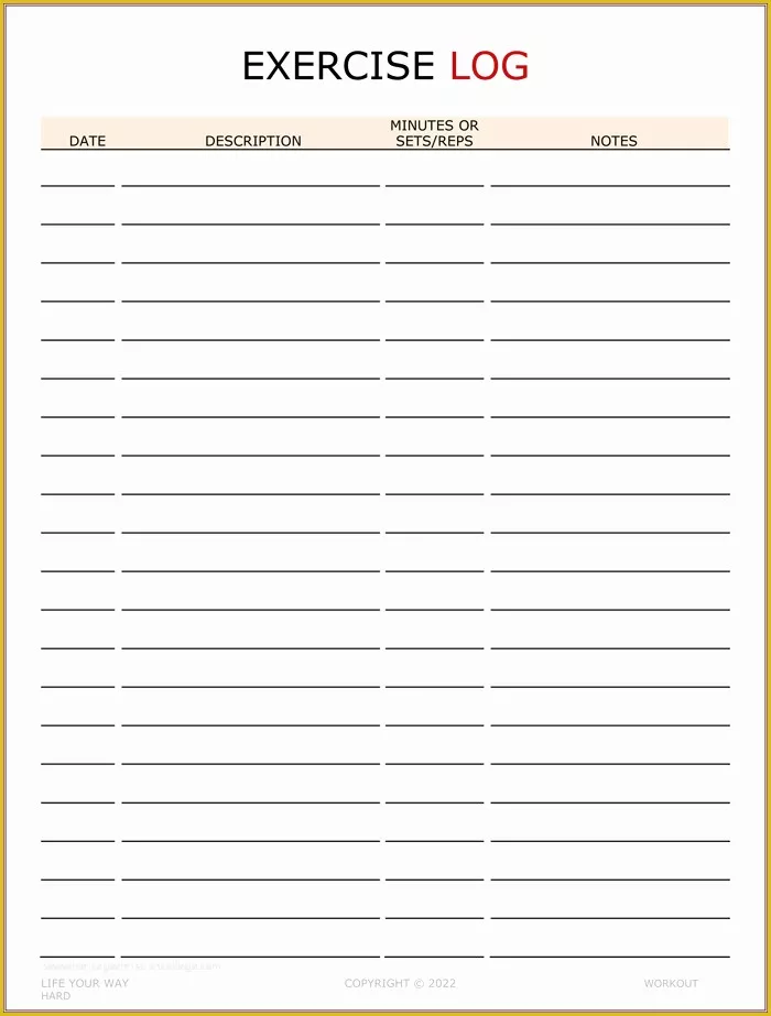 Free Exercise Log Template Of Exercise Log Template 8 Plus Training Sheets