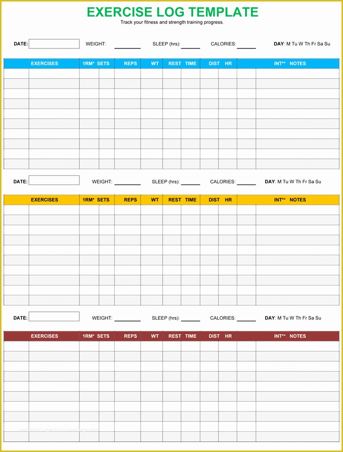 Free Exercise Log Template Of Exercise Log Template 8 Plus Training Sheets