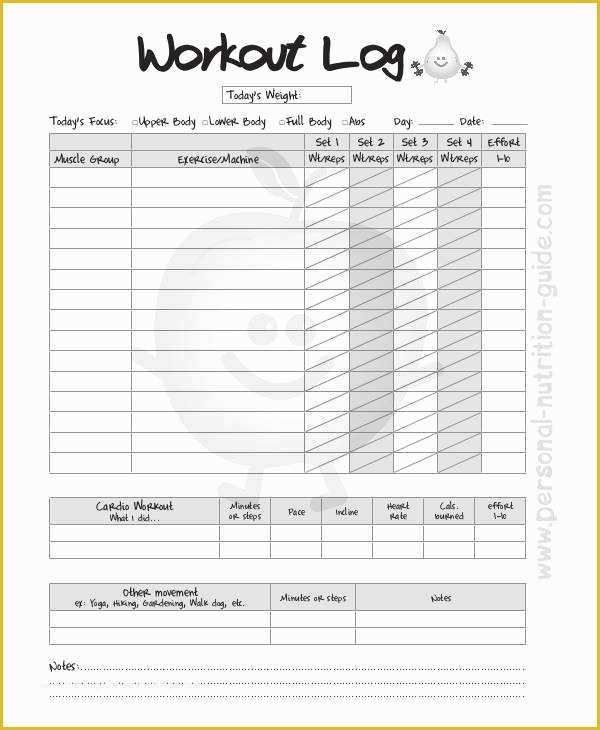 Free Exercise Log Template Of Printable Workout Log 8 Free Pdf Documents Download