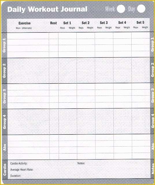 Free Exercise Log Template Of Workout Database Free Printable Workout Log