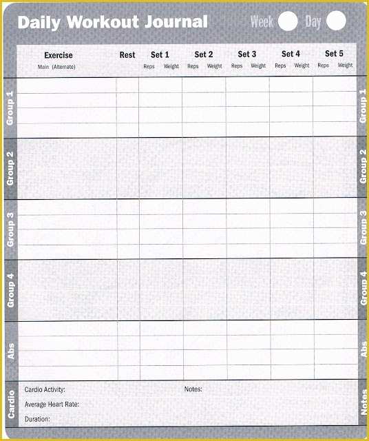 Free Exercise Log Template Of Workout Database Free Printable Workout Log