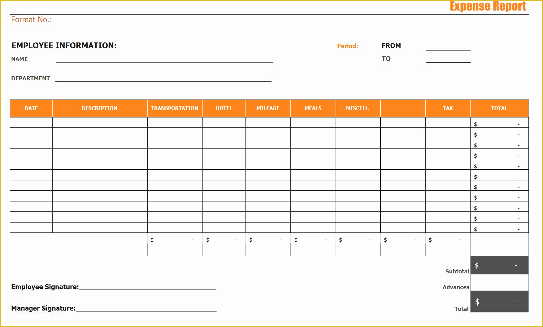 Free Expense Report Template Of Blank Expense Report Mughals