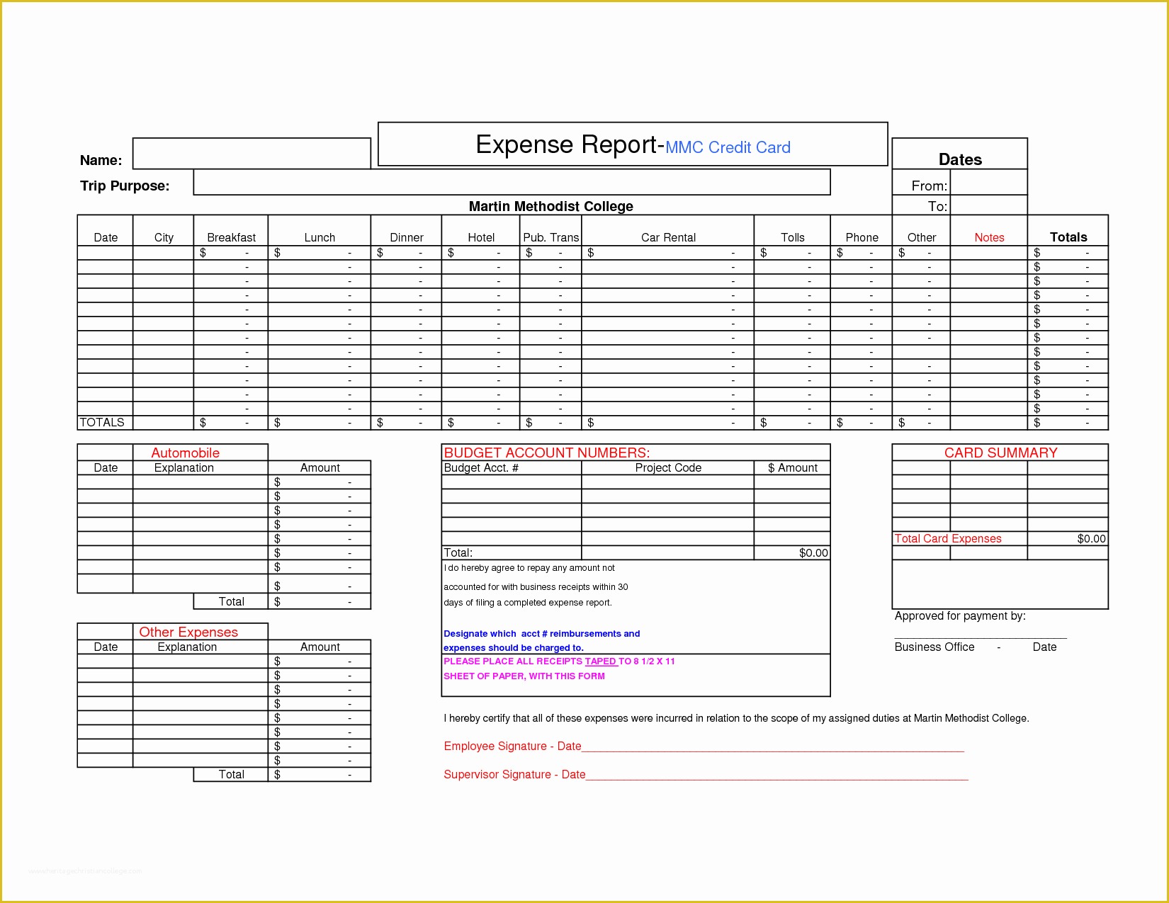 Free Expense Report Template Of Credit Card Expense Report Template Expense Spreadsheet