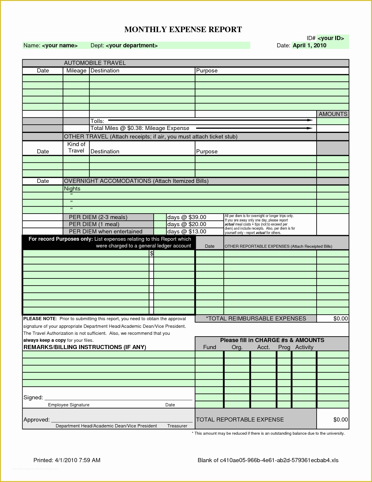 Free Expense Report Template Of Monthly Expense Report Template