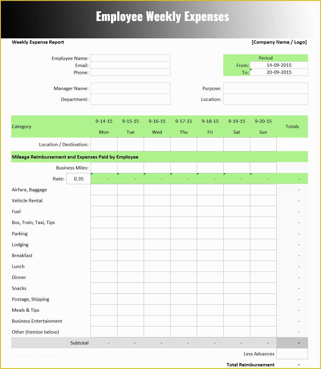 Free Expense Report Template Word Of 8 Expenses Report Template Free Word Excel formats