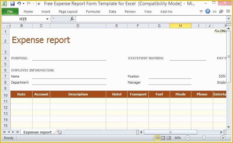 Free Expense Report Template Word Of Free Expense Report form Template for Excel
