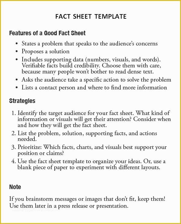 Free Fact Sheet Template Of 13 Sample Fact Sheet Templates