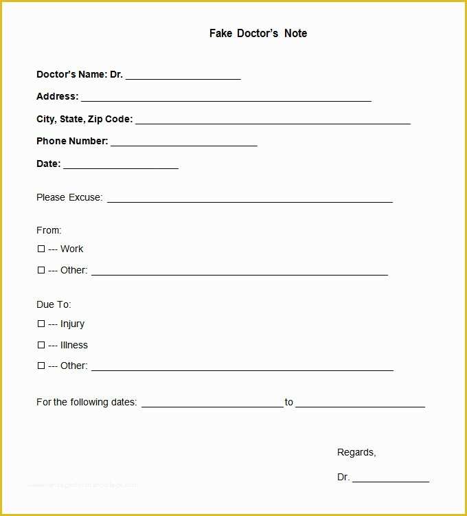 Free Fake Doctors Note Template Download Of Free Download