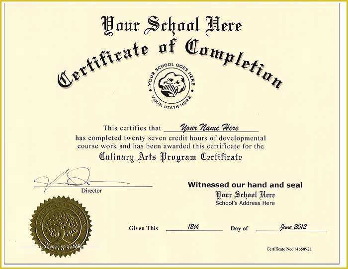 Free Fake High School Diploma Templates Of Fake Culinary Certificate Fake Culinary Certificate