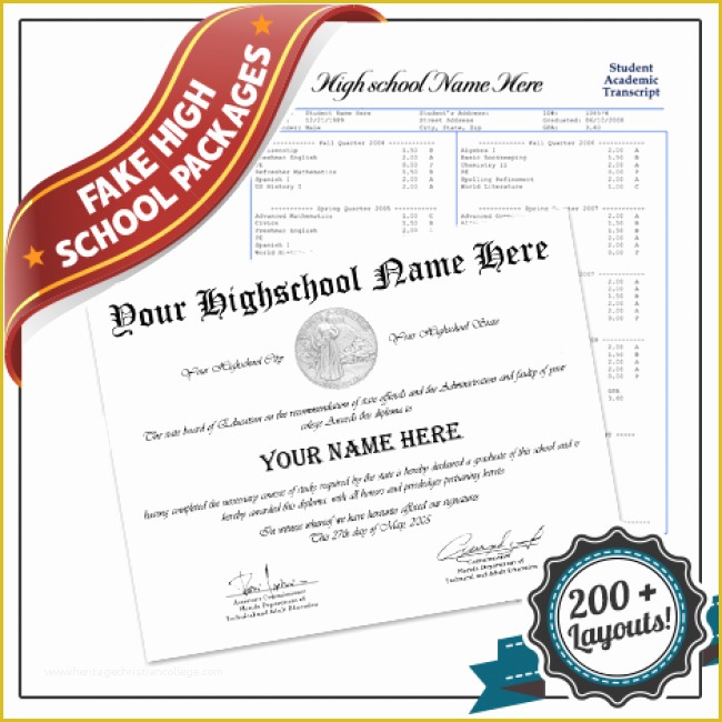 Free Fake High School Diploma Templates Of Fake High School Diploma Template with Transcripts