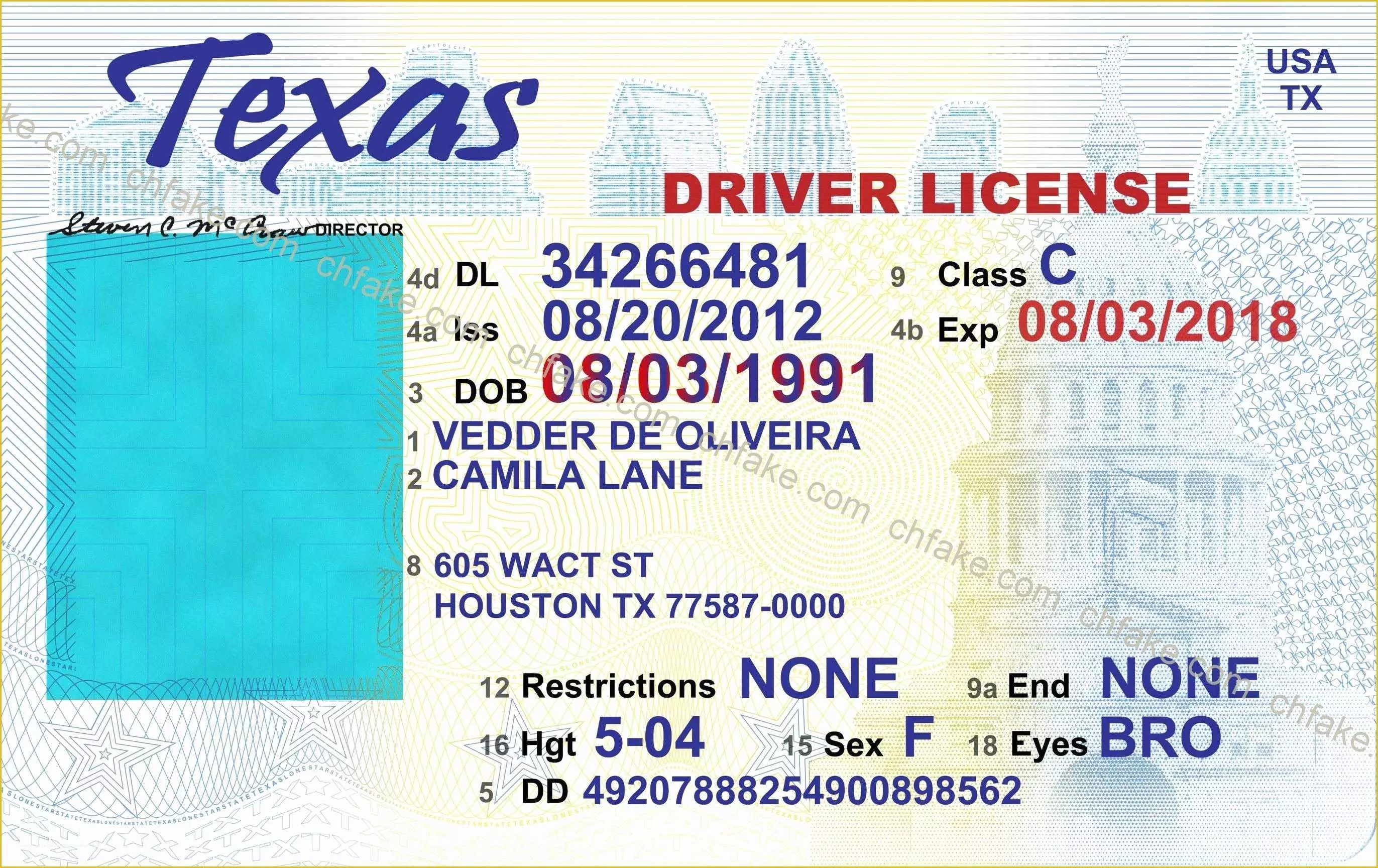 Editable Blank Texas Drivers License Template