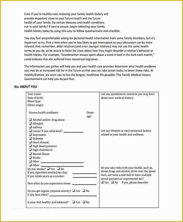 Free Family History Templates Of 10 Medical History Templates