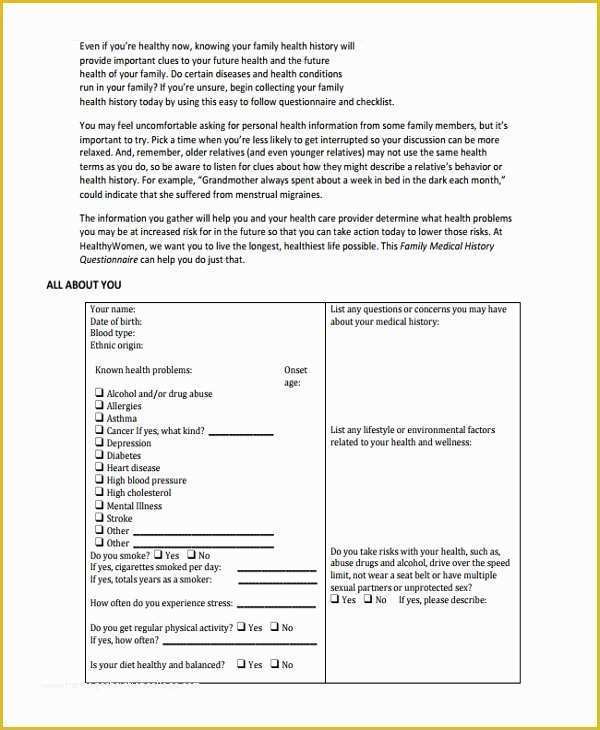 Free Family History Templates Of 10 Medical History Templates