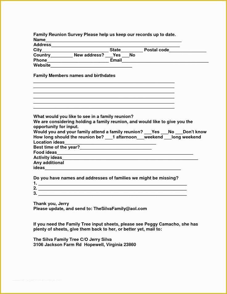 Free Family Reunion Survey Templates Of 62 Best Images About Reunion Registration On Pinterest