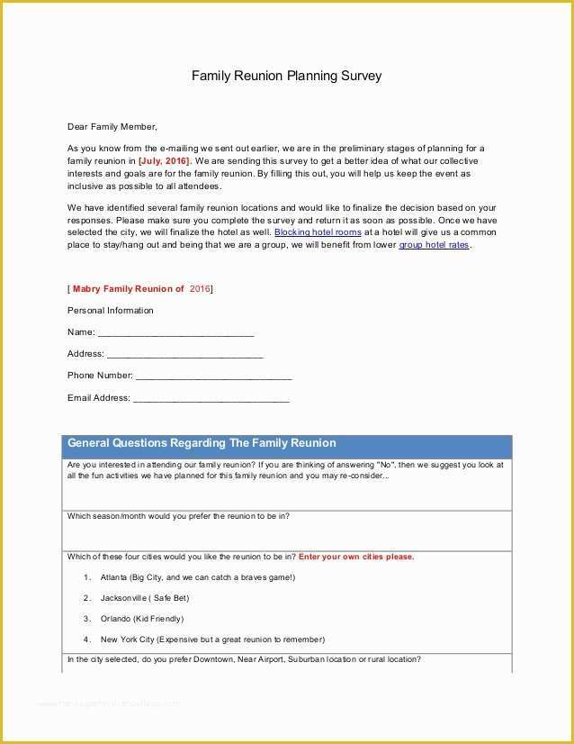 Free Family Reunion Survey Templates Of Family Reunion Planning Survey 1