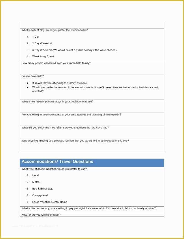 Free Family Reunion Survey Templates Of Family Reunion Planning Survey 1