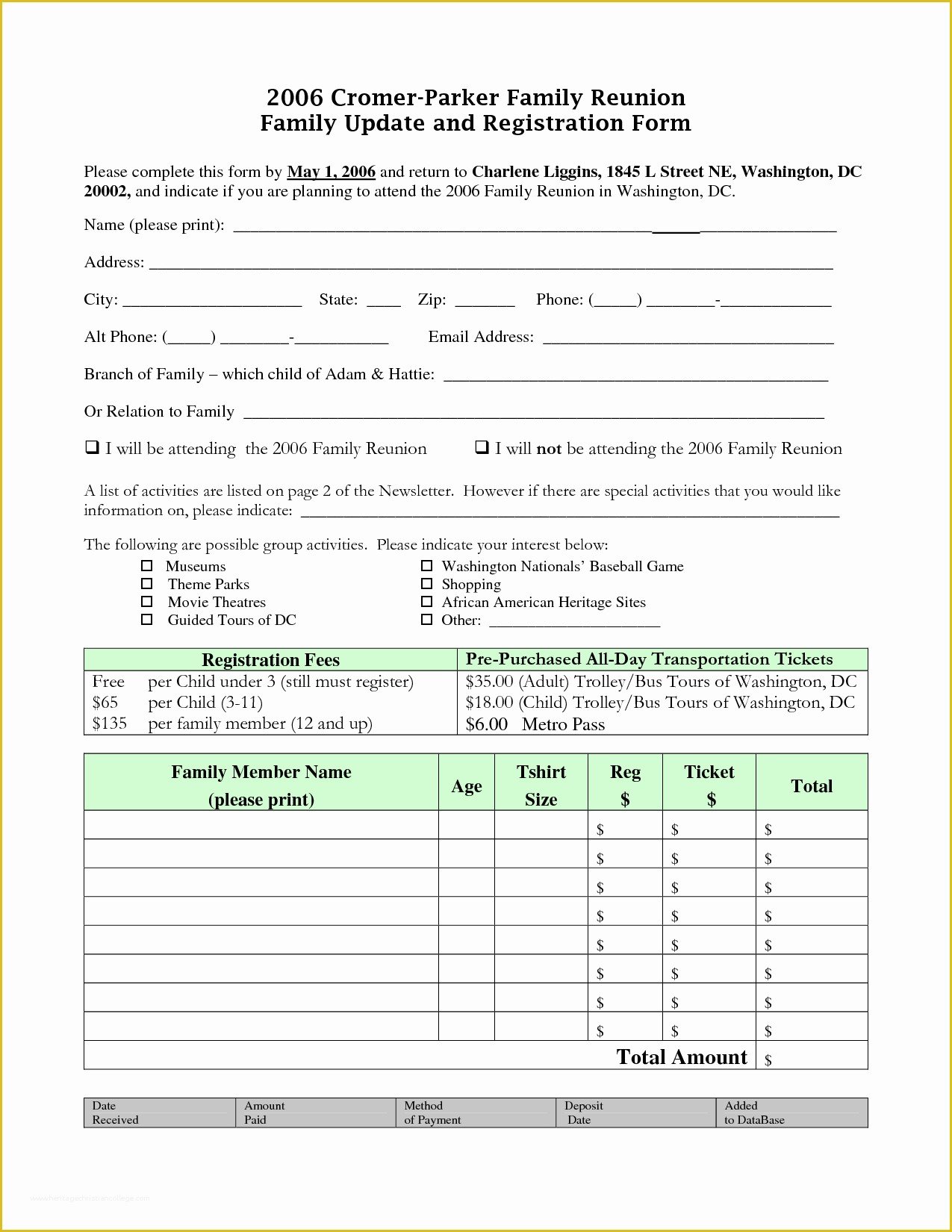 Free Family Reunion Survey Templates Of Family Reunion Registration form Template