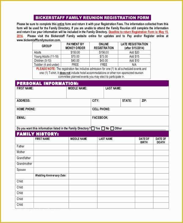 Free Family Reunion Survey Templates Of Family Reunion Registration Questionnaire to Pin