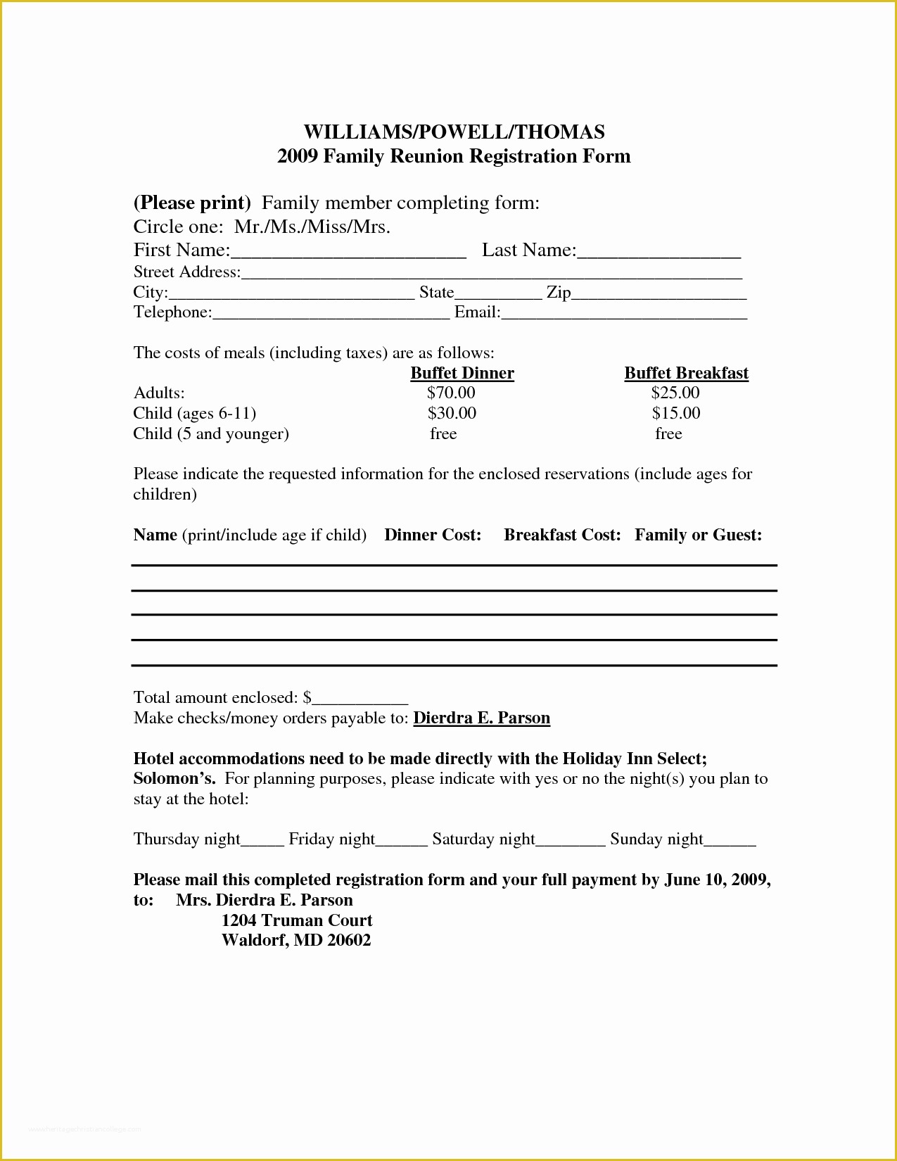 Free Family Reunion Survey Templates Of Family Reunion Registration Questionnaire to Pin