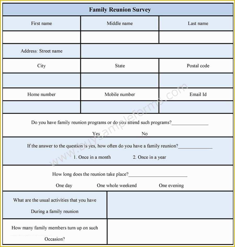 Free Family Reunion Survey Templates Of Family Reunion Survey form