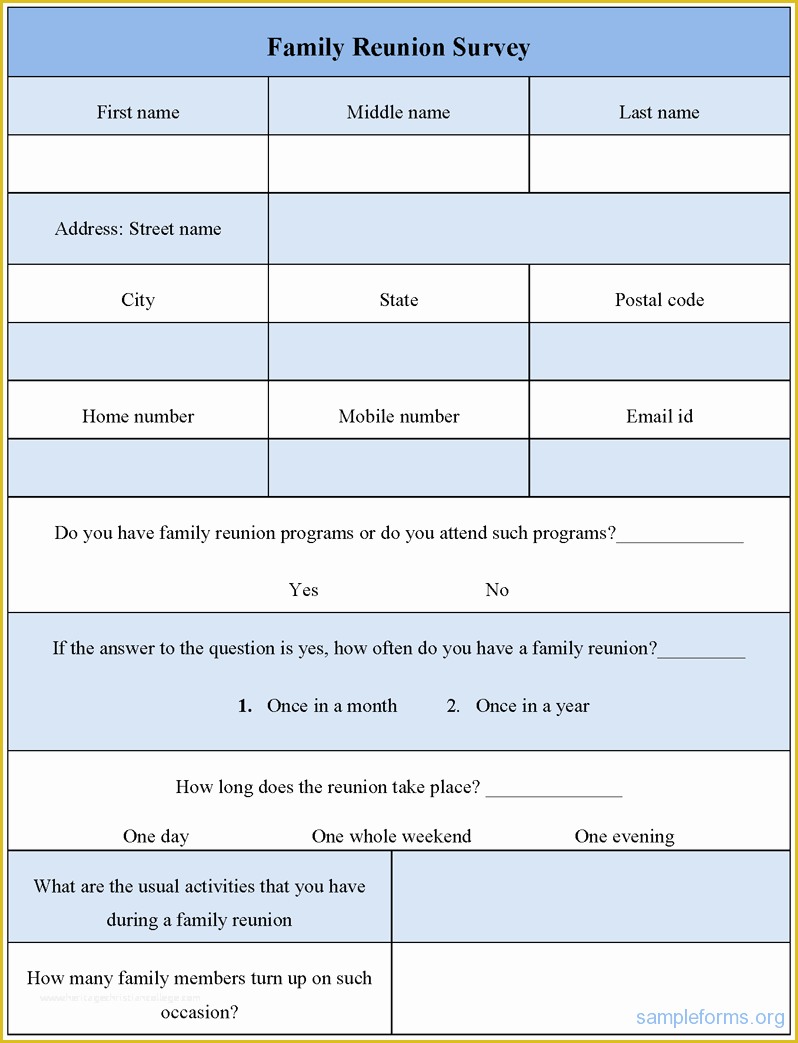 Free Family Reunion Survey Templates Of Printable Family Reunion Registration forms