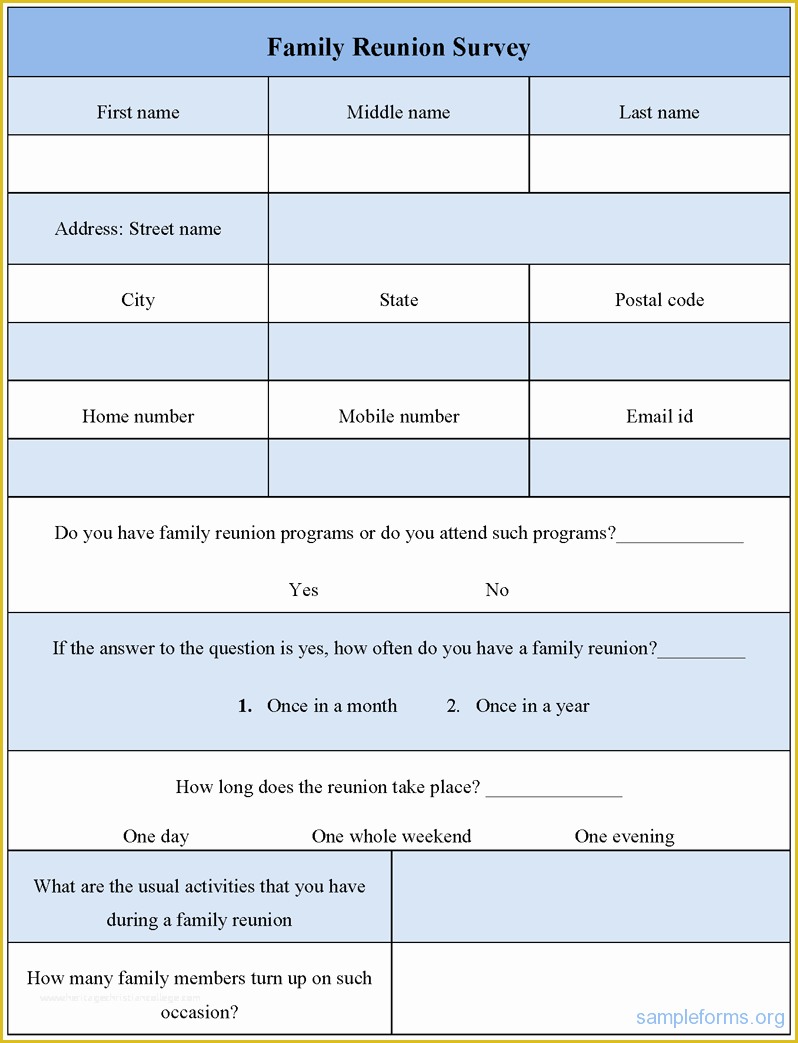 Free Family Reunion Survey Templates Of Printable Family Reunion Registration forms