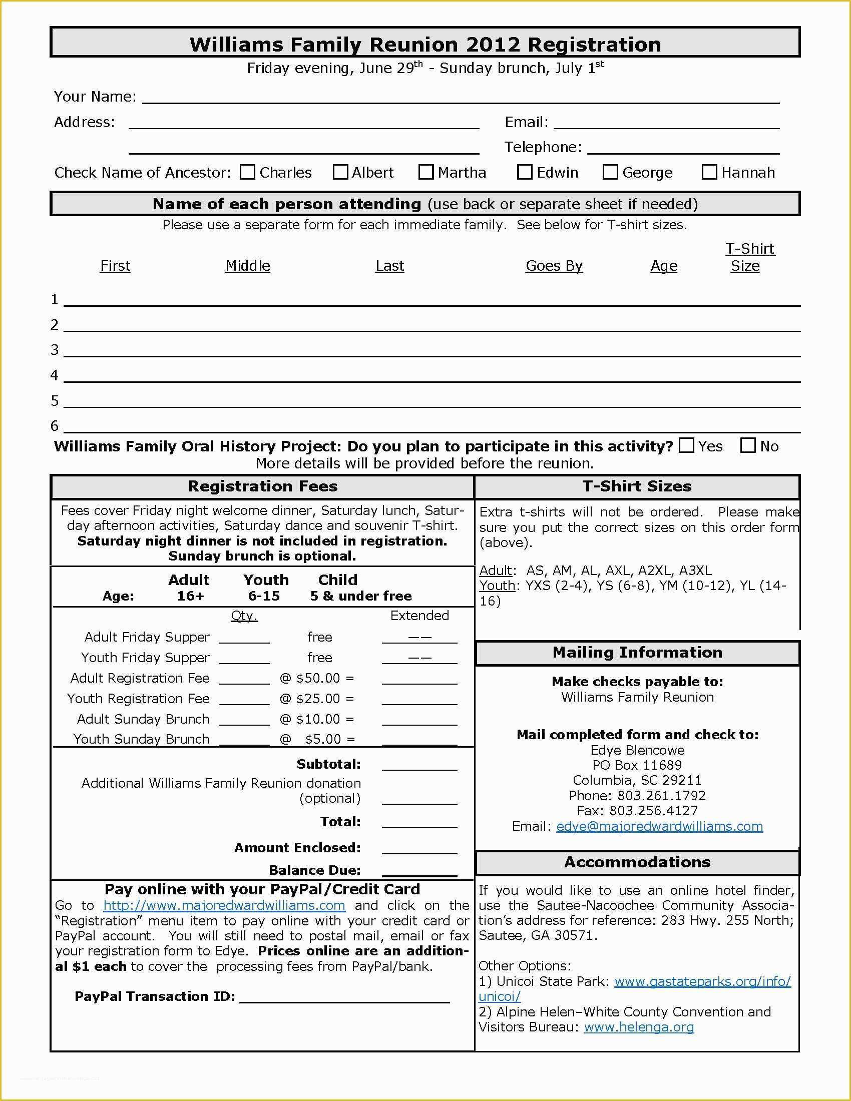 Free Family Reunion Survey Templates Of Registration form Example Reunion Registration