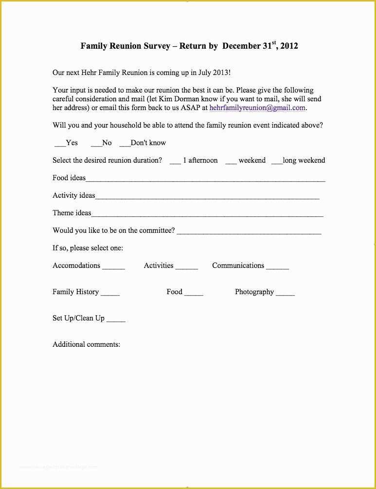 Free Family Reunion Survey Templates Of Survey for Family Reunion Google Search