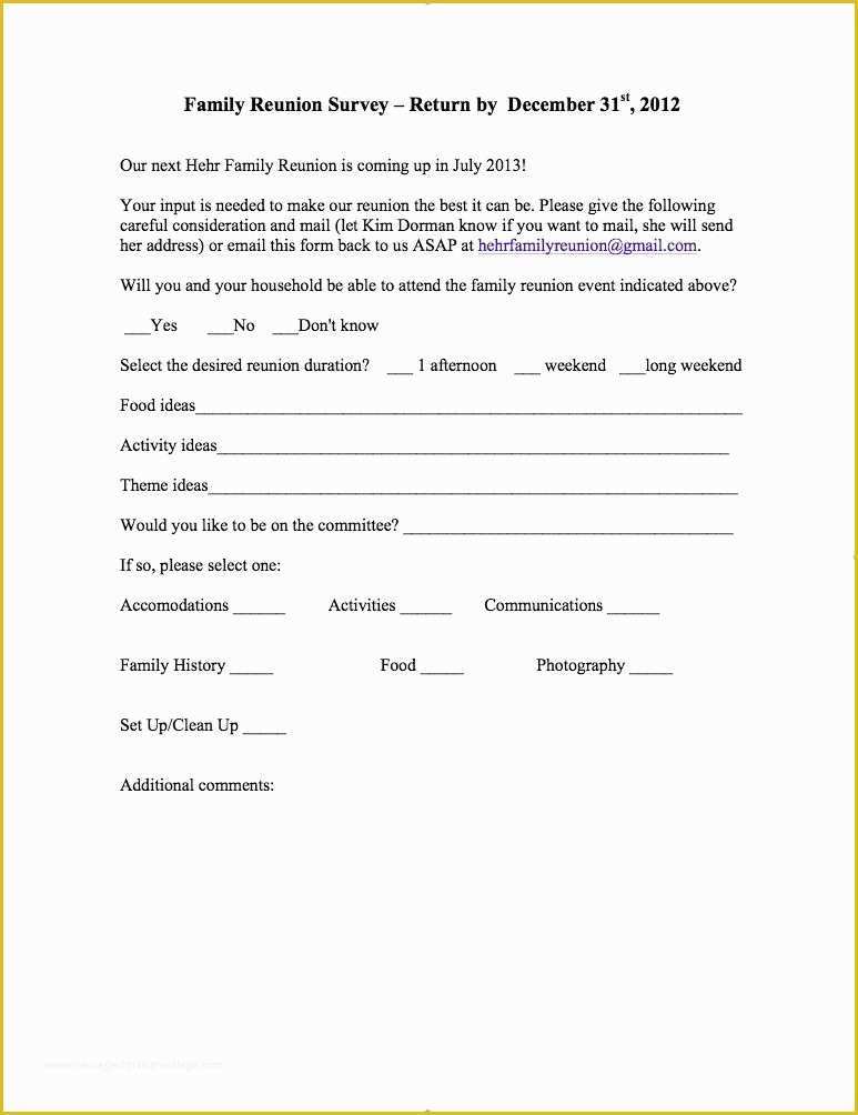 52 Free Family Reunion Survey Templates Heritagechristiancollege