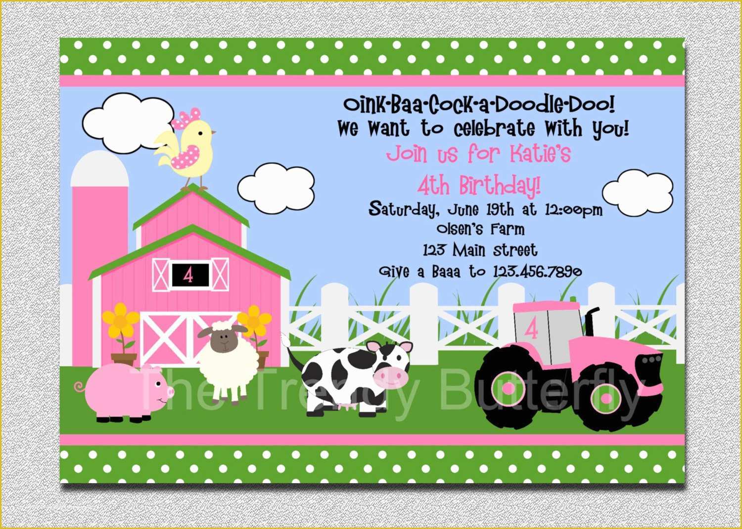 Free Farm Birthday Invitation Templates Of Farm Invitation Girls Farm Invitation Pink Farm Invitation