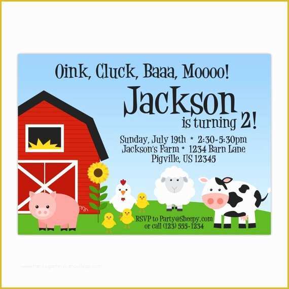 Free Farm Birthday Invitation Templates Of Farm Invitation Red Barn Farm Animals Pig Chicken Sheep