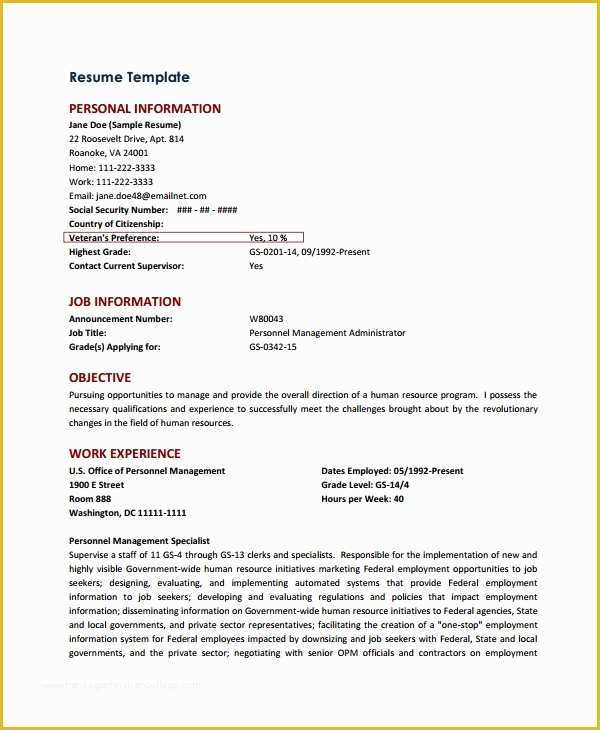Free Federal Resume Template Of Federal Resume Template 8 Free Word Excel Pdf format