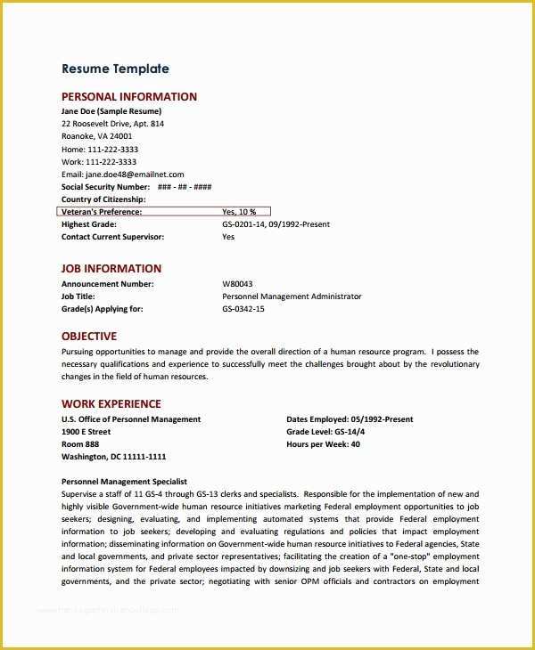 Free Federal Resume Template Of Federal Resume Template 8 Free Word Excel Pdf format