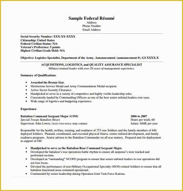 Free Federal Resume Template Of Federal Resume Template