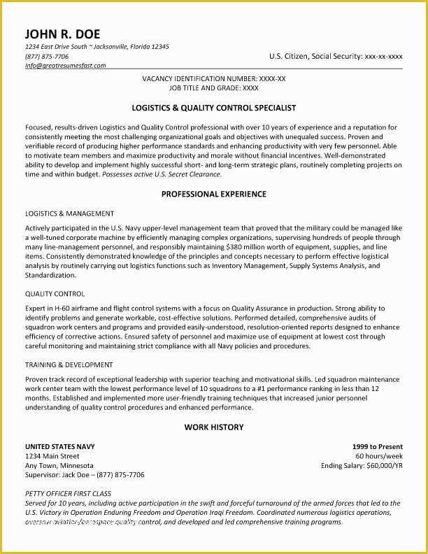 Free Federal Resume Template Of Government Resume Example and Template to Use