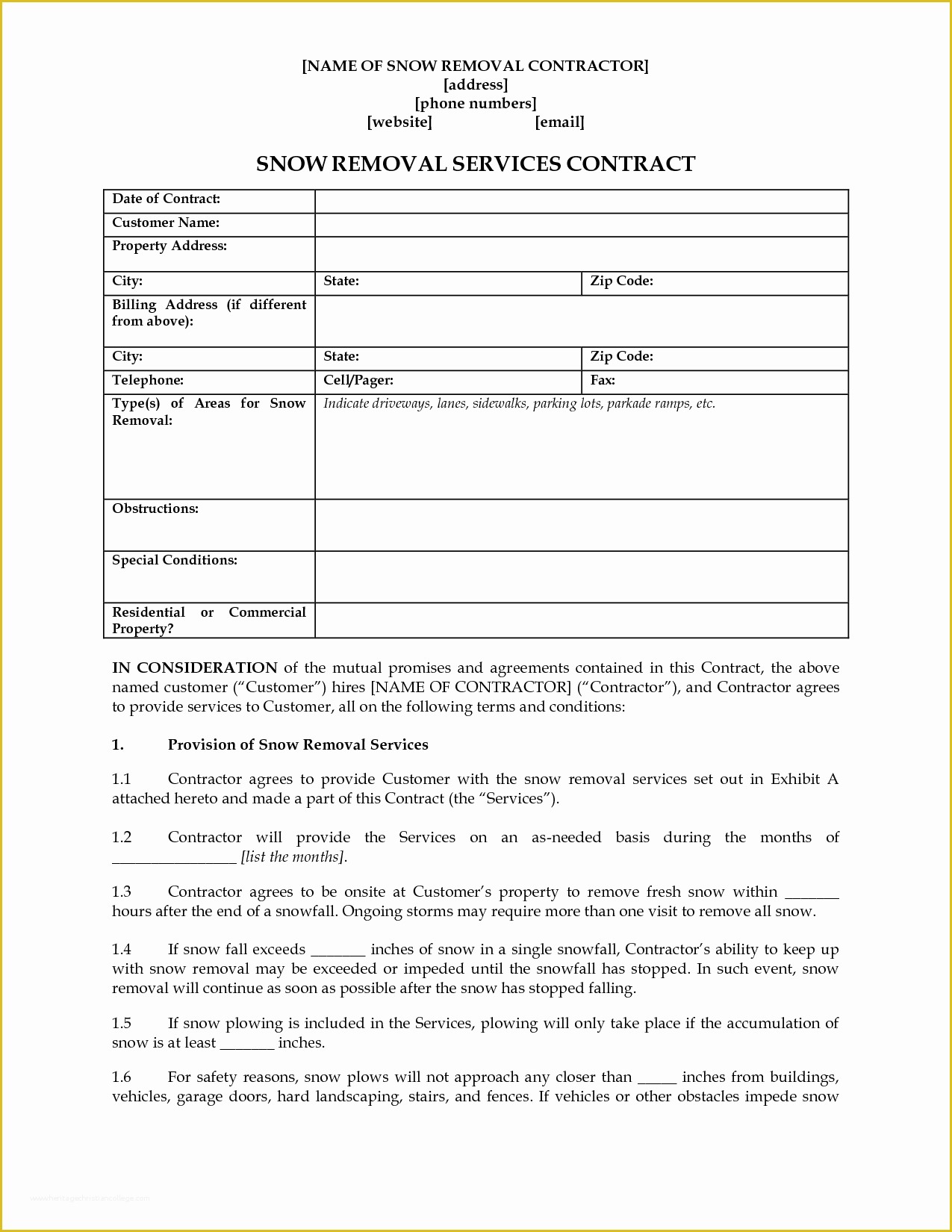 Free Fence Contract Template Of 10 Best Of Snow Plow Proposal forms Snow Removal