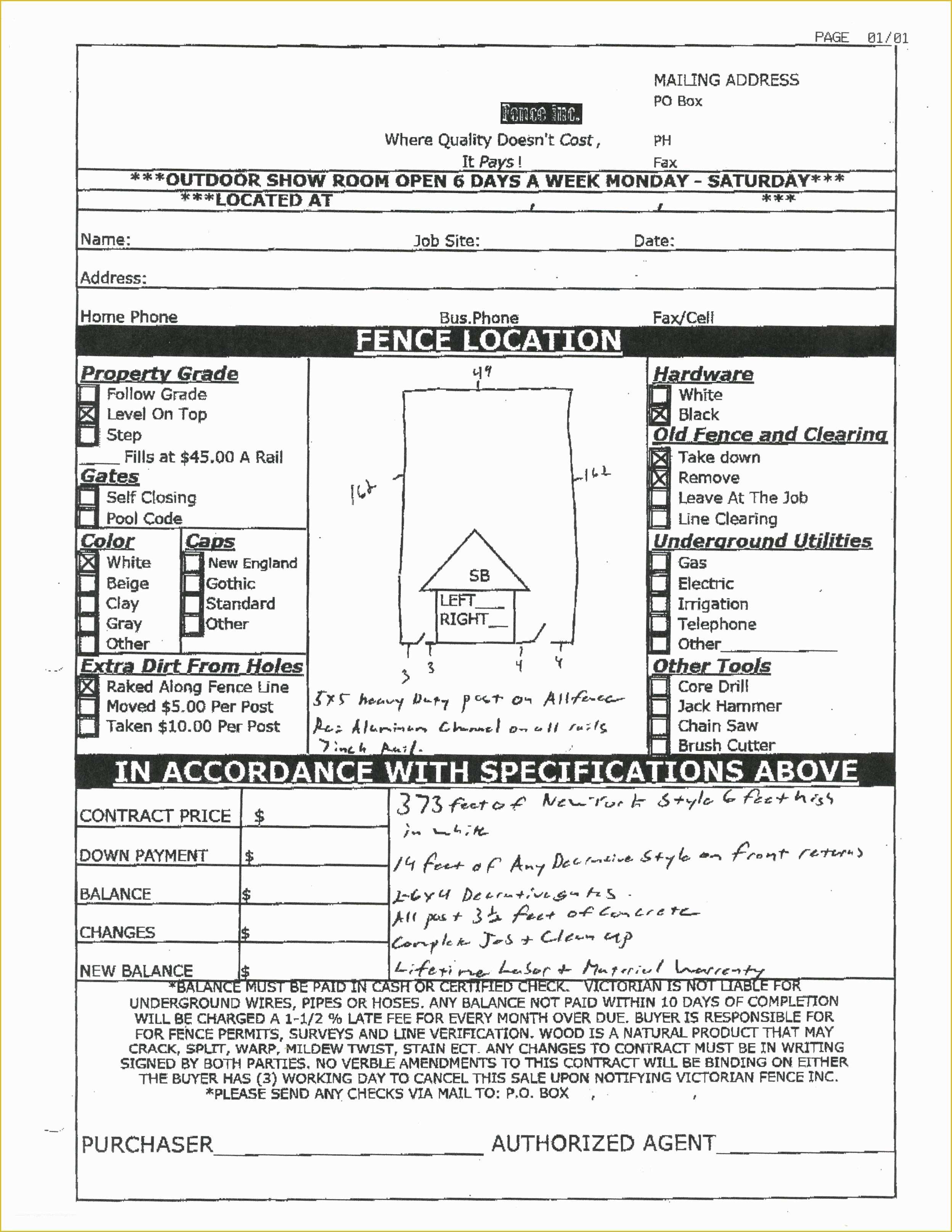 Free Fence Contract Template Of 20 Fence Estimate Worksheet – Diocesisdemonteria