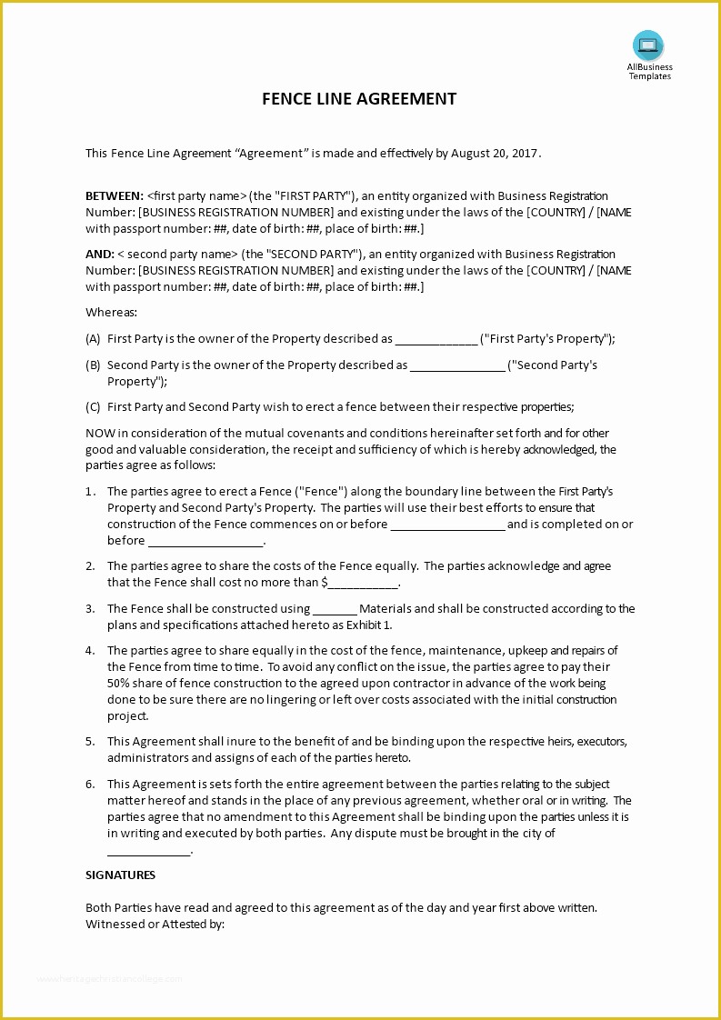 Free Fence Contract Template Of Fence Line Agreement