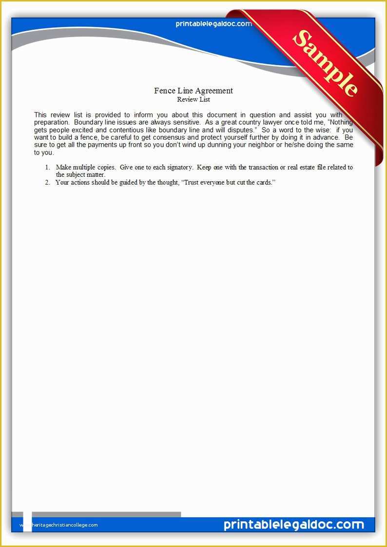 Free Fence Contract Template Of Free Printable Fence Line Agreement form Generic